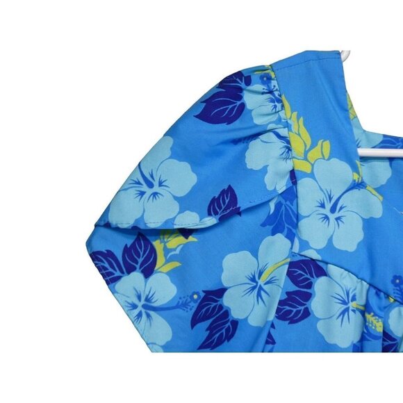 VTG Lava Hut Hawaiian Dress Size Small Blue Hibiscus Ruffle MuuMuu Aloha Luau - Picture 7 of 10